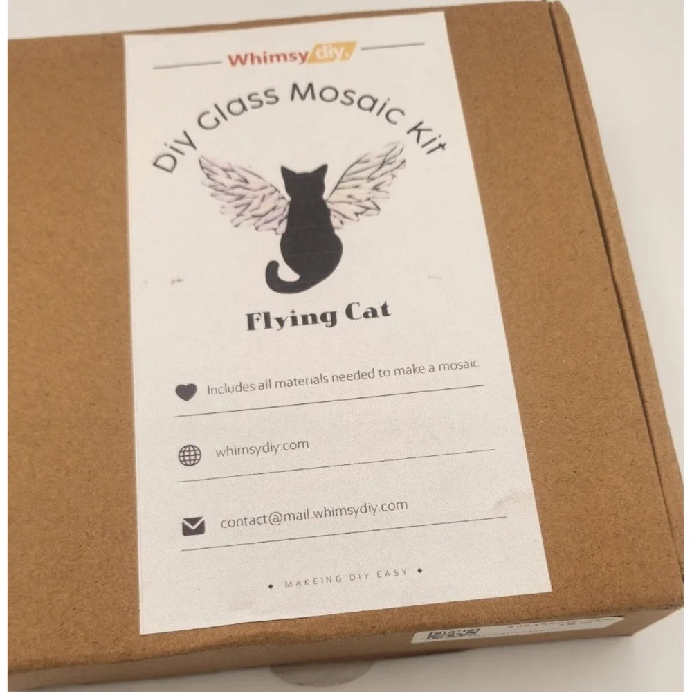 Whimsy DIY Glass Mosaic Kit Flying Cat Handmade Art Craft Set All Materials Inc